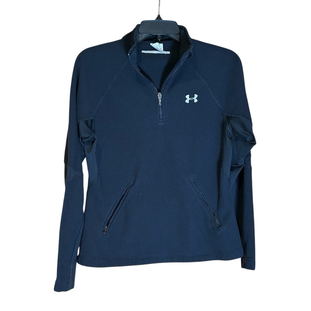Under Armour Women’s Black Fleece Quarter Zip Jacket Zipper Pockets Medium